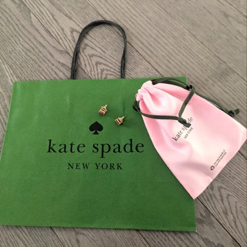 Kate Spade Pink & Gold Signature Spade Earrings w bag - excellent condition - Picture 1 of 3
